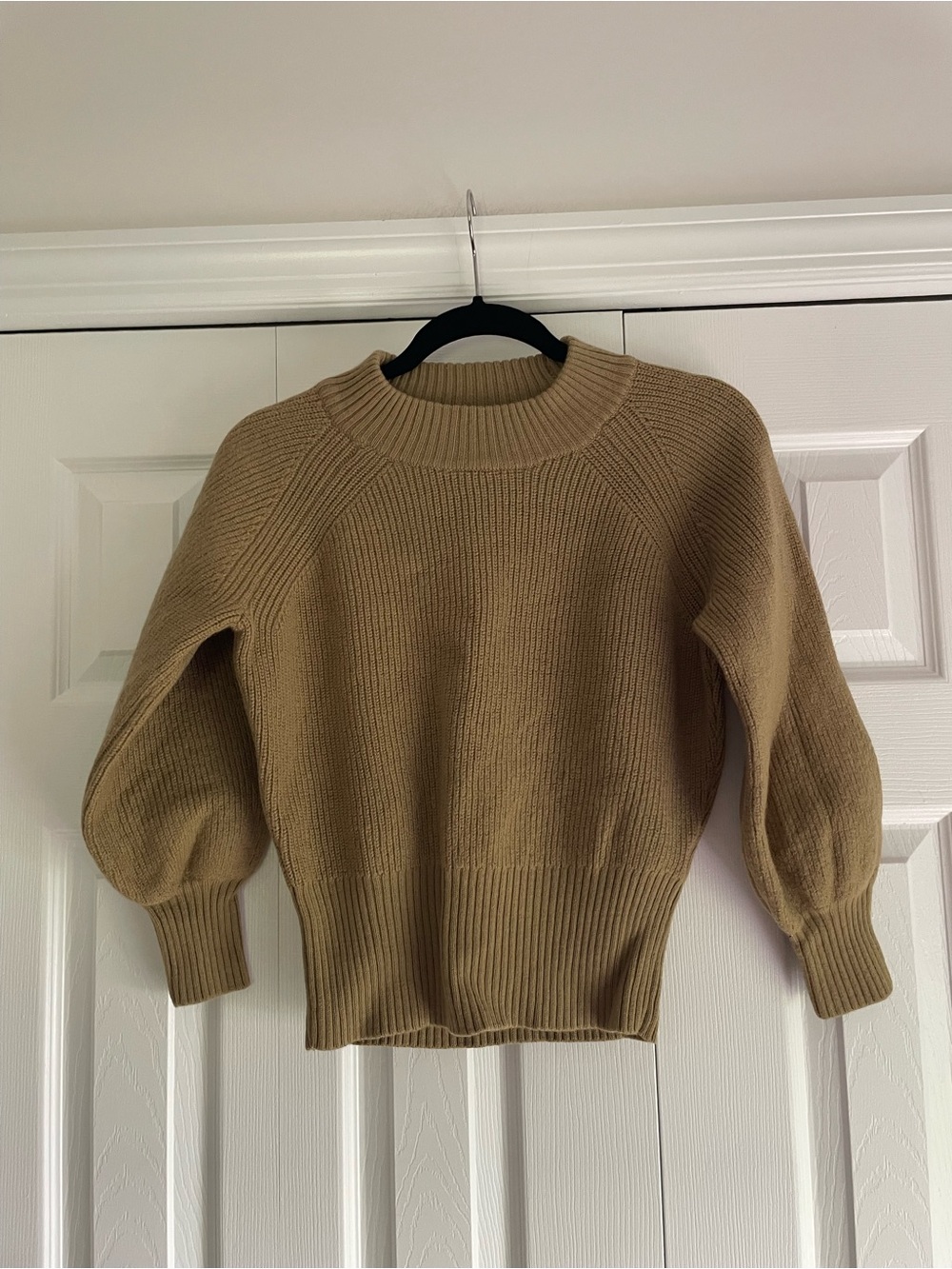 Madewell Tan Ribbed Balloon-Sleeve Turtleneck Sweater
